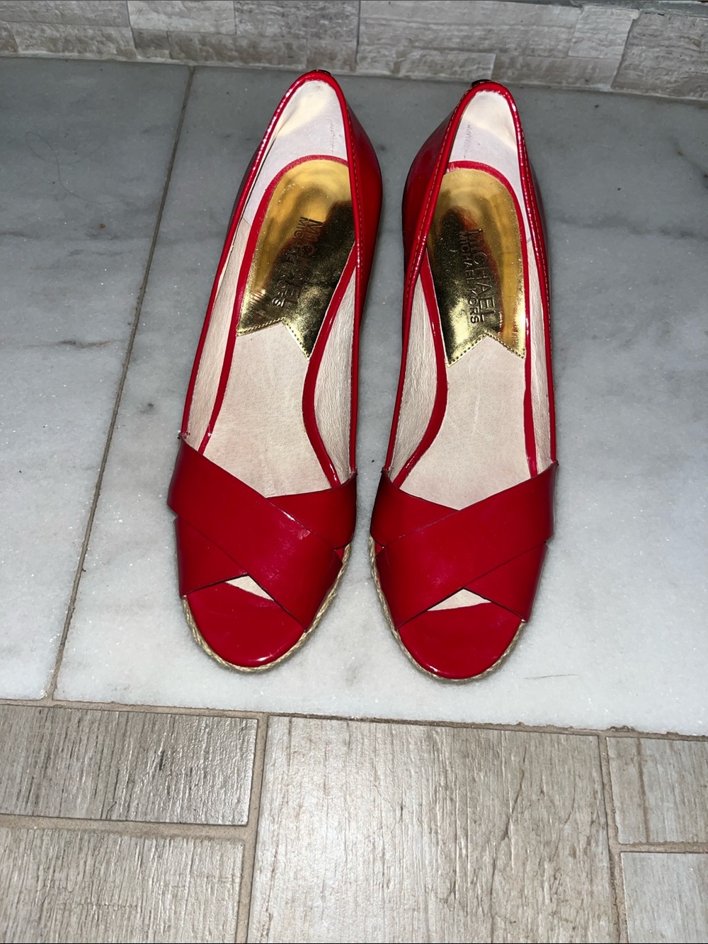 Michael Kors Red Peep-Toe Espadrille Flats